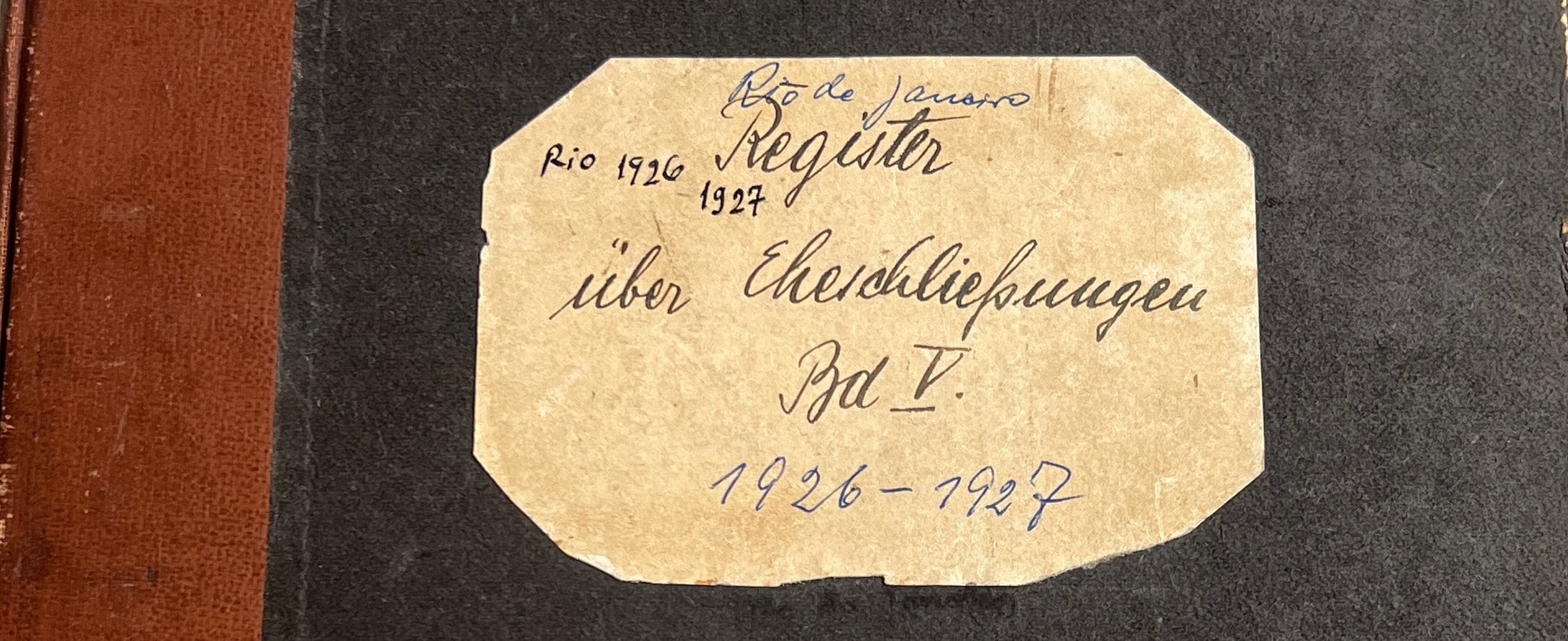 Capa do livro de registro de casamentos do Consulado Alemão no Rio de Janeiro, volume V, 1926-1927, sob guarda do Landesarchiv Berlin